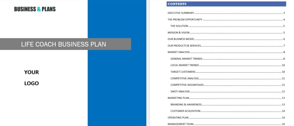 Life Coach business plan template in Word