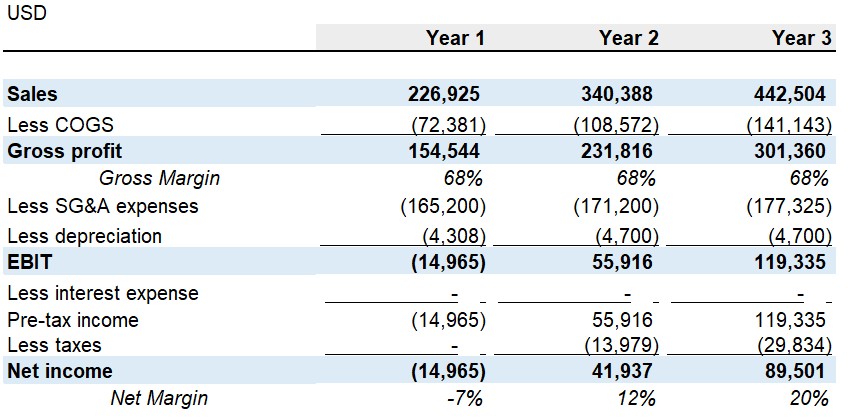 Juice Bar Income Statement in Excel