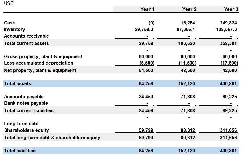 Convenience store balance sheet