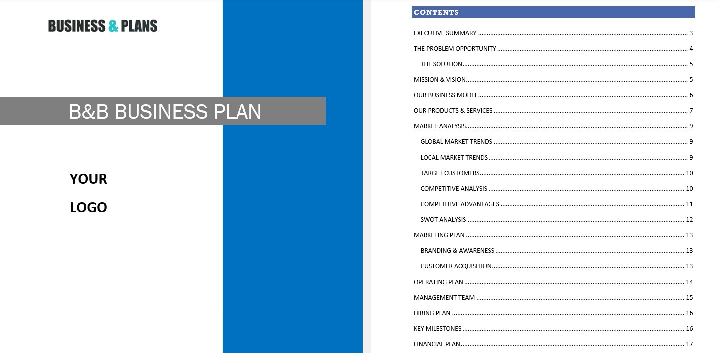 Bed and breakfast business plan template in Word