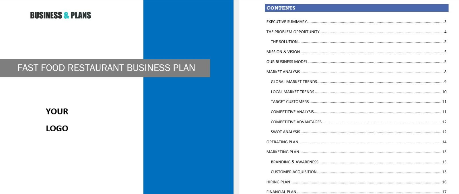 Fast-food business plan template in Word