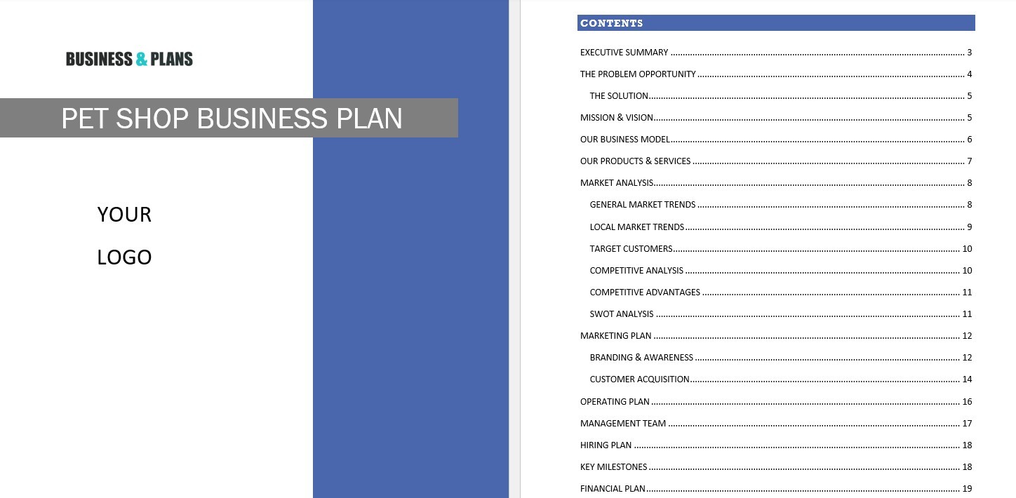 Pet store business plan template in Word