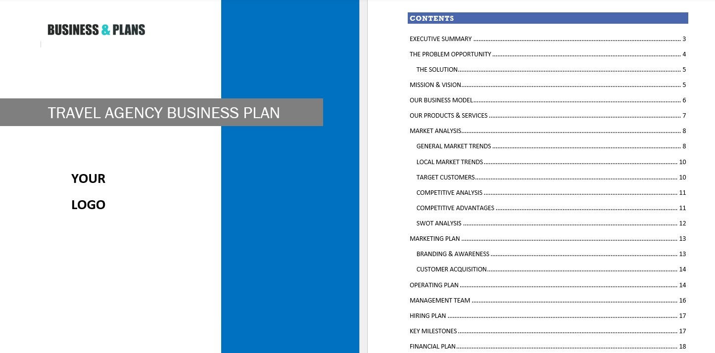 Travel agency business plan template in Word