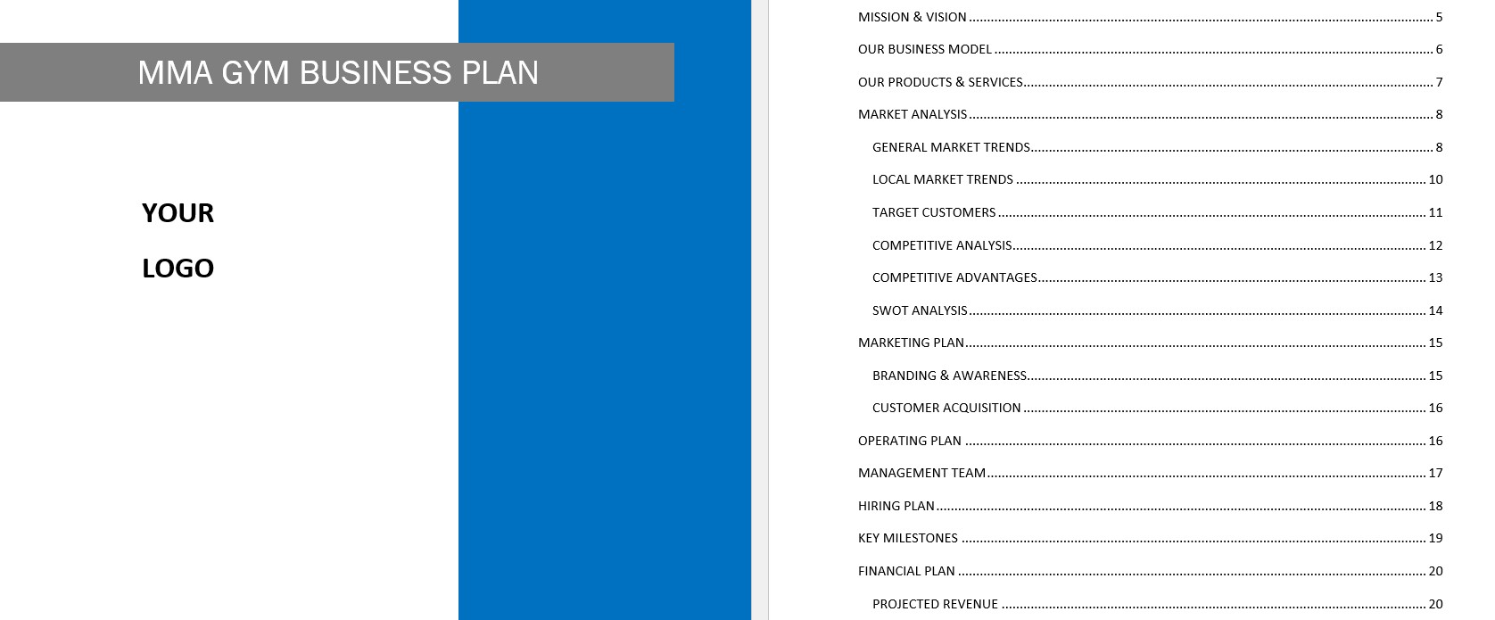 MMA gym business plan template in Word
