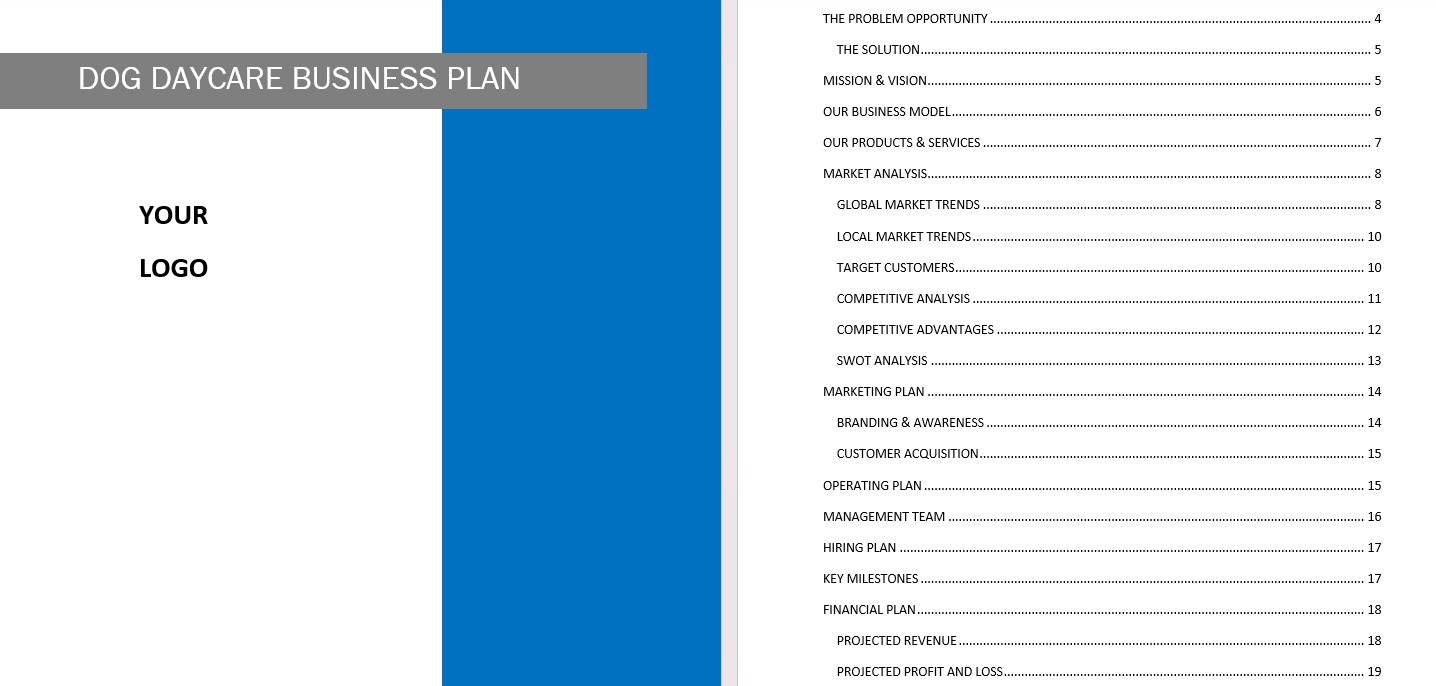 dog daycare business plan template in Word