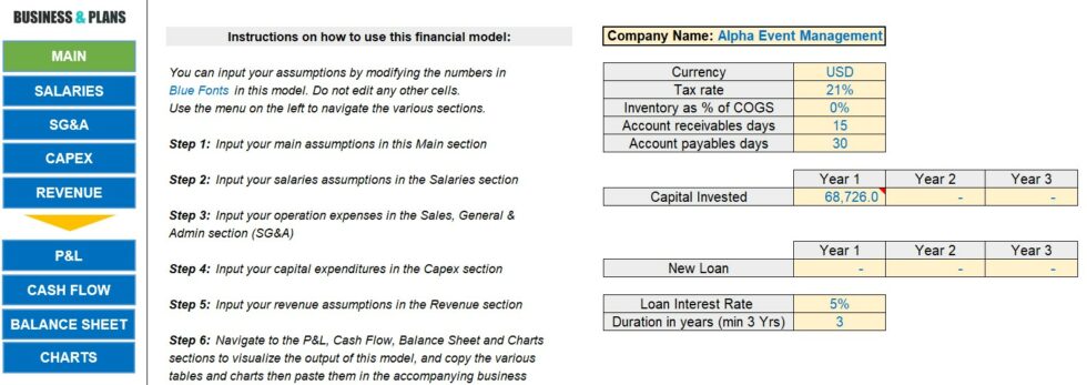 Event Planning Business Plan Template - With Financial Plan in Excel